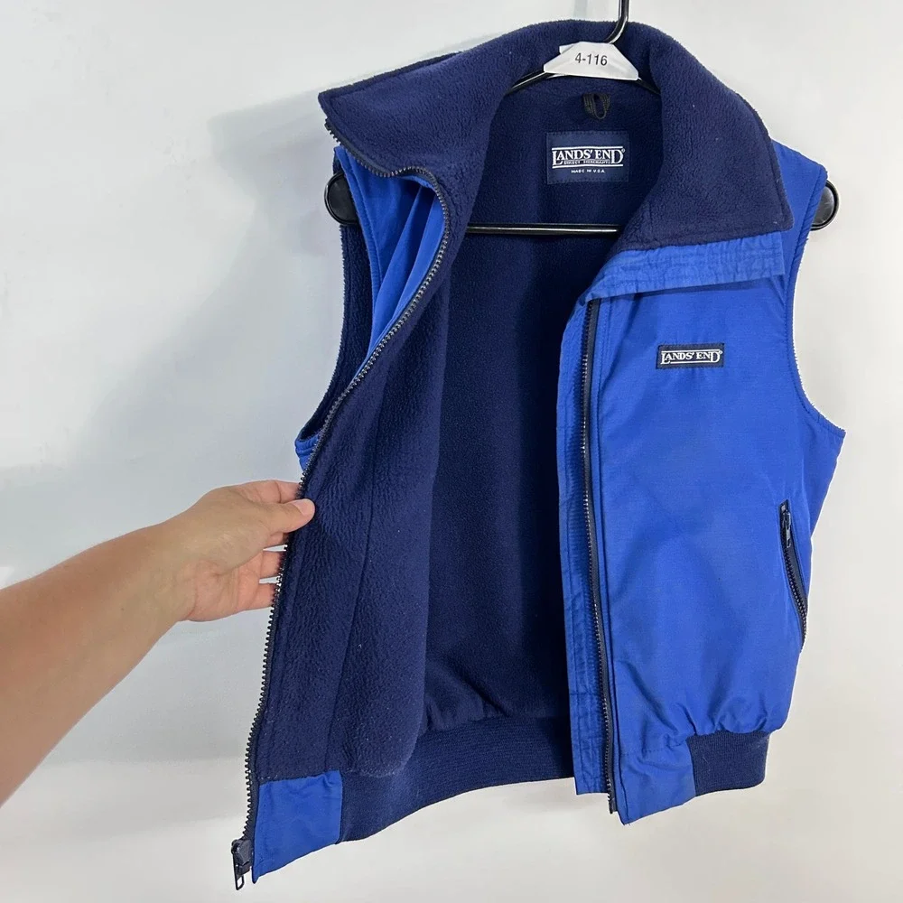Lands End Vintage 90s Fleece Lined Vest Blue Made USA Outdoor Gorpcore Retro
